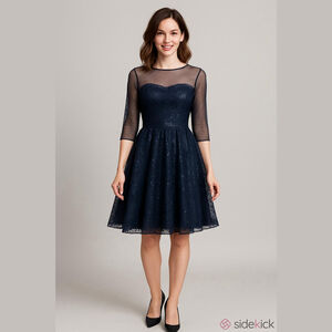 JS Collection black lace fit and flare dress Size 6 sheer bodice cocktail party